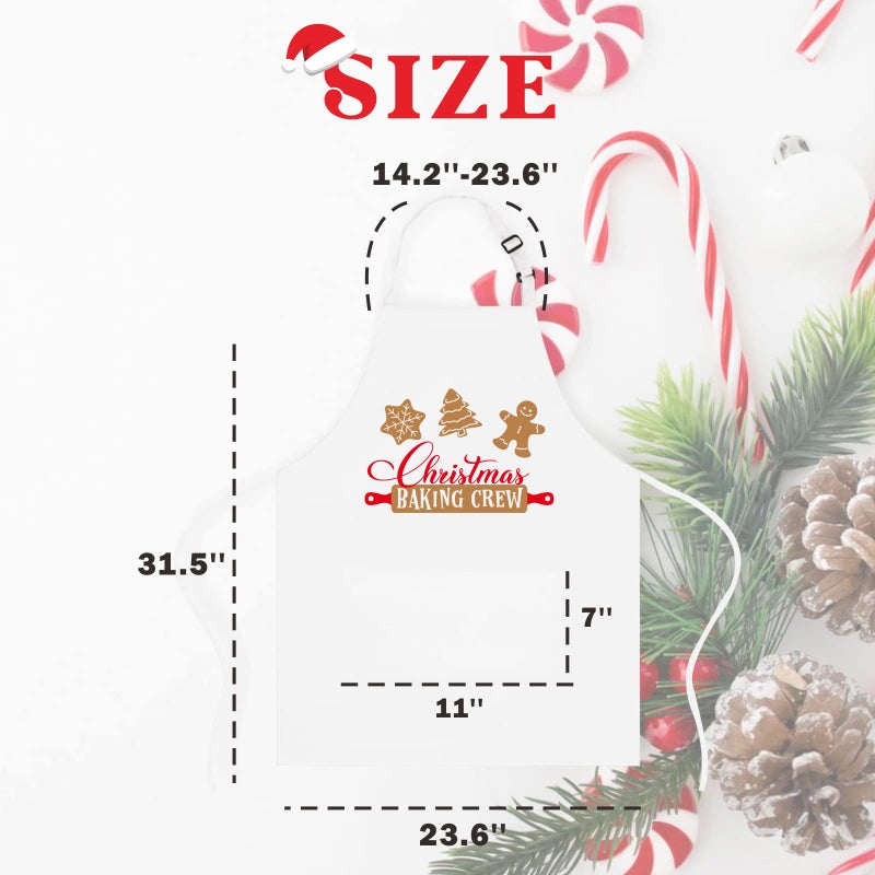 Saukore Funny Christmas Baking Apron for Women Men, Holiday Baking Gifts for Bakers, White Xmas Kitchen Chef Cooking Aprons with 2 Pockets, Cute Christmas Apron Gift Stocking Stuffers - Christmas Baking Crew - Image 2